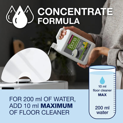 Bona Hard-Surface Floor Cleaner for Mopping Robots and Vacuums, Concentrate, Quick-drying and Streak-free, Lemon Mint - 1.1L