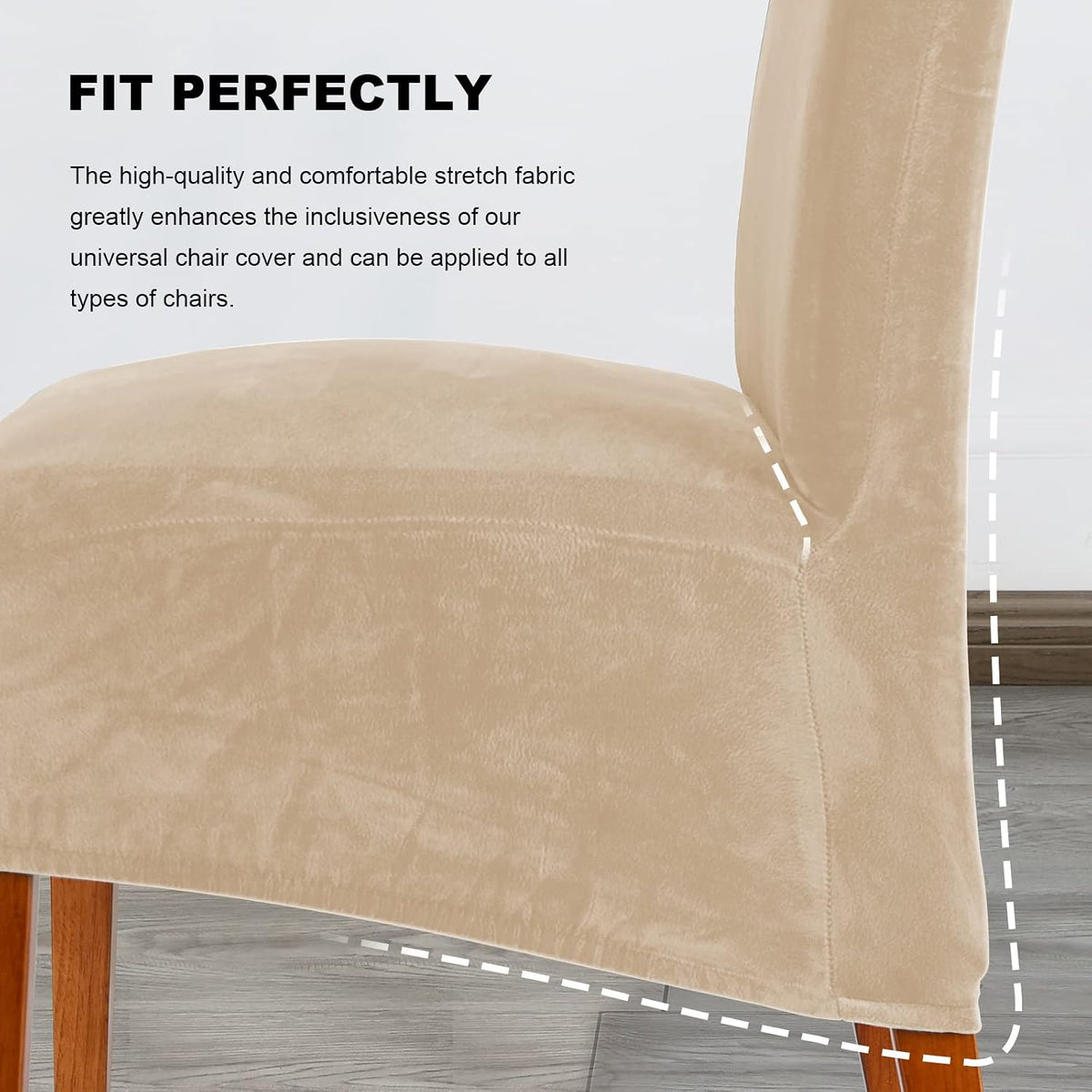 CMAKER Velvet Dining Chair Covers, Stretch Large Chair Slipcover, Spandex High Back Chairs Cover Elastic Washable Removable XL Chair Protector,Set of 2,Beige