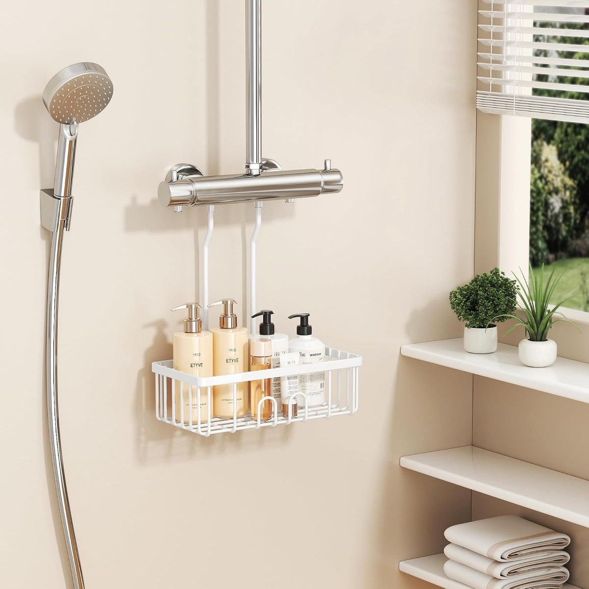 pickpiff Shower Caddy Hanging Bathroom Shelf No Drilling Stainless Steel | Hook Over No Drill,Rustproof,Hanging Shower Organiser Storage，Shampoo Holder，White