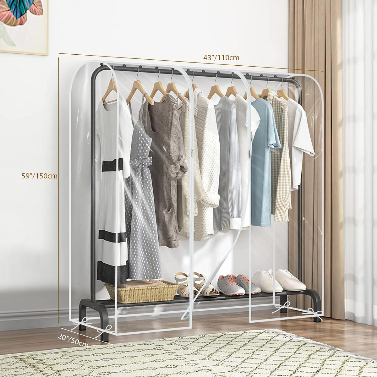 3.6ft Garment Clothes Dustproof Clothes Cover,Clothes Garment Rail Waterproof Clothes Protective Covers With Zipped Cover Clear Protective Zip Over Cover for Garment Hanging Coat Racks