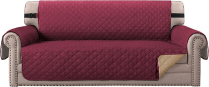 BellaHills Sofa Covers Water Resistant Sofa Cover 3 Seater Reversible Sofa Slipcovers Sofa Protectors from Cats Couch Covers with Non Slip Elastic Straps for Kids Pets (Sofa, Burgundy/Tan)