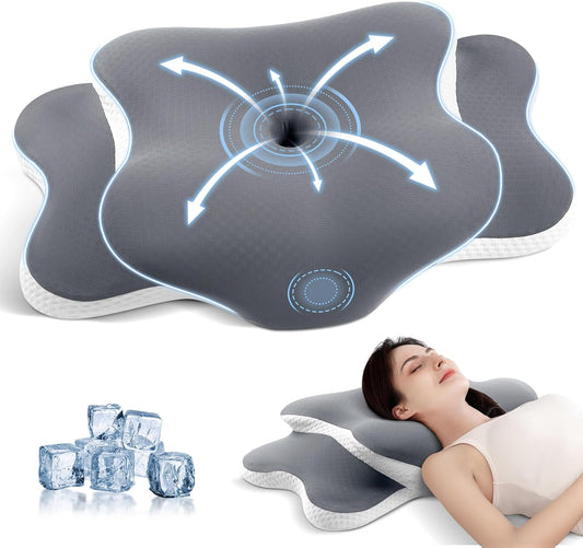 A-Pce Memory Foam Pillow, Ergonomic Pillow for Neck and Shoulder Pain Relief, Orthopedic Neck Support Pillow for Side/Supine/Prone Sleepers with Removable Cover, Gray