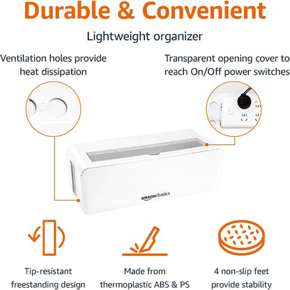 Amazon Basics Cable Tidy Box for hiding and organizing Cables, Large, White