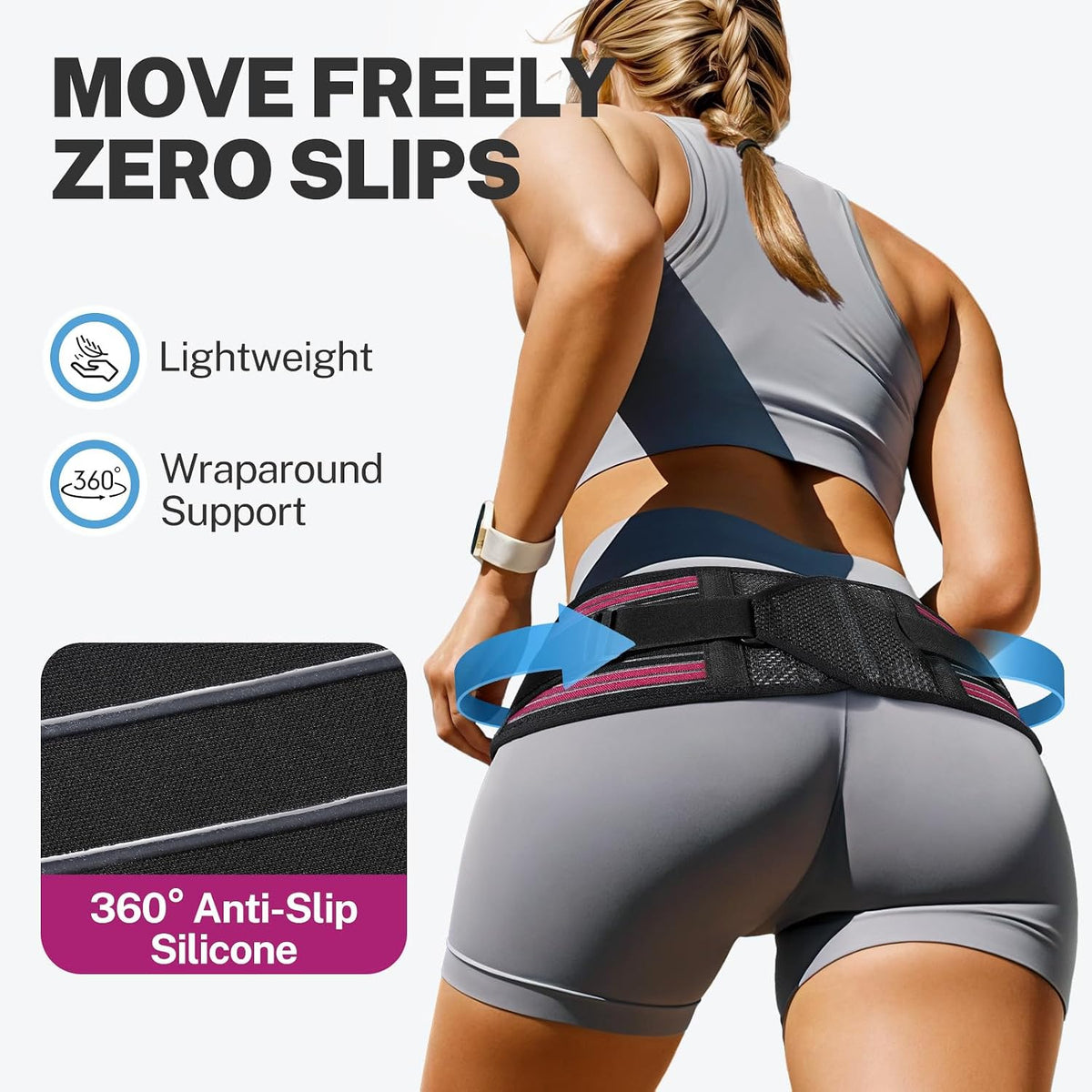 Sacroiliac Support Belt with Enhancing Compression for Pelvic Stability
