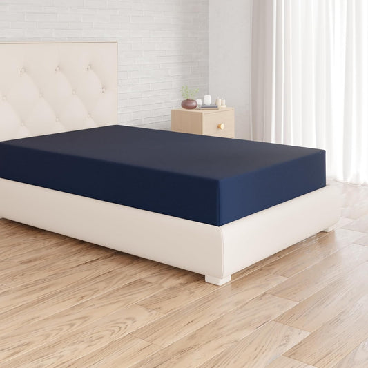 Amazon Basics Soft Microfibre Single Fitted Sheet with 30 cm Deep Pocket, 90 x 190 cm, Navy Blue