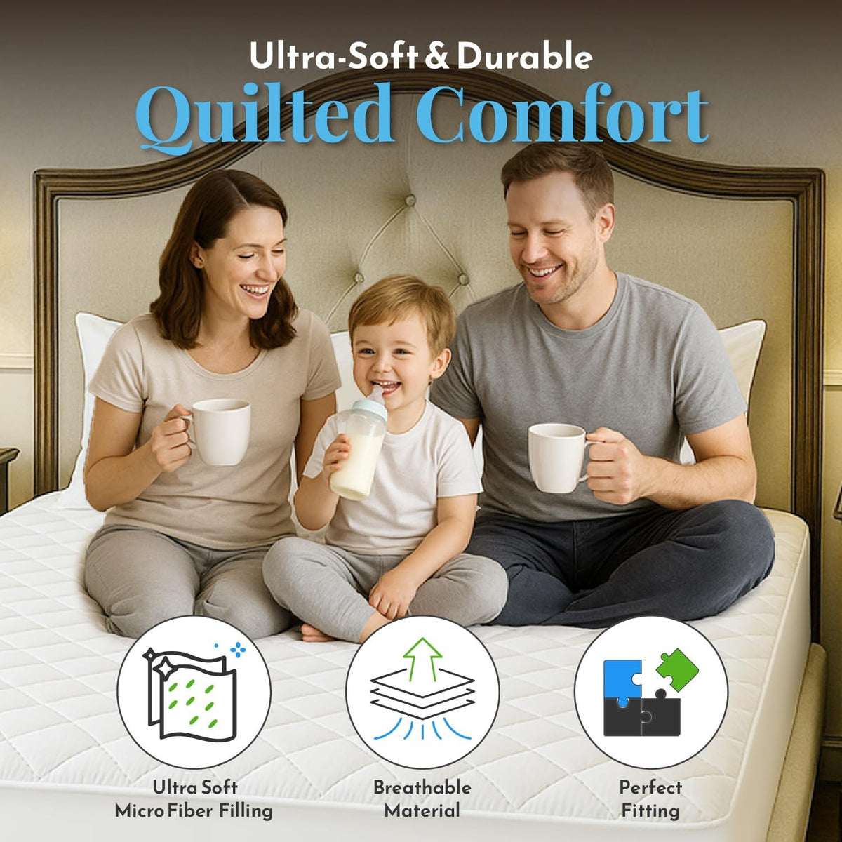 Acrali Home Quilted Super King Mattress Protectors, UltraSoft 3-Layer Design with Deep Fitted Skirt, Breathable & Anti-Allergy – Machine Washable Bed Cover (180x200+35cm)