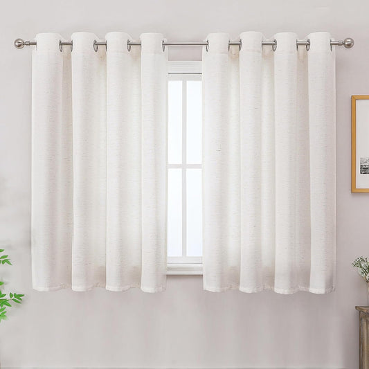 Simplebrand Beige Curtains for Bedroom 2 Panel Set, 140 x 122 cm Short Coffee Curtains, Soft Elegent Home Decor Curtain for Living Room, Sun Blocking Room Darkening Thermal Eyelet Drape
