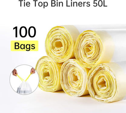 blkk Bin Bags Heavy Duty Bin Liners 50L Swing Bin Liners Strong Pedal Drawstring Bin Bags with Tie Handle Unscented (5 Rolls, 100 Counts in All)