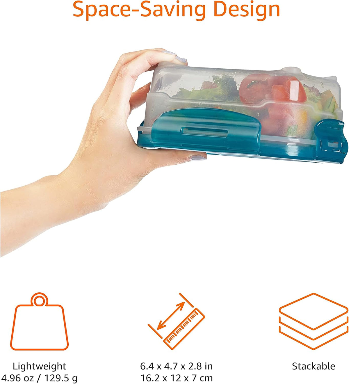 Amazon Basics Air-Locked Leak-Proof, Stackable & Airtight Fridge/Freezer Containers with Lids, BPA-Free Plastic, Microwave and Dishwasher Safe 3-Piece Food-Storage Set, 3 x 0.6 liter, Light Blue