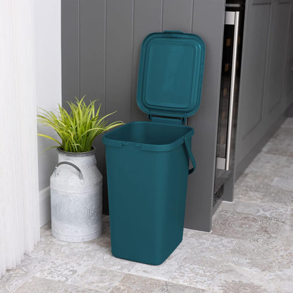 Addis 519354 Kitchen Recycling & General Storage bin 18 litres Stackable Food Waste Organiser Caddy with Clip lock lid & carrying Handle, Deep Teal Green