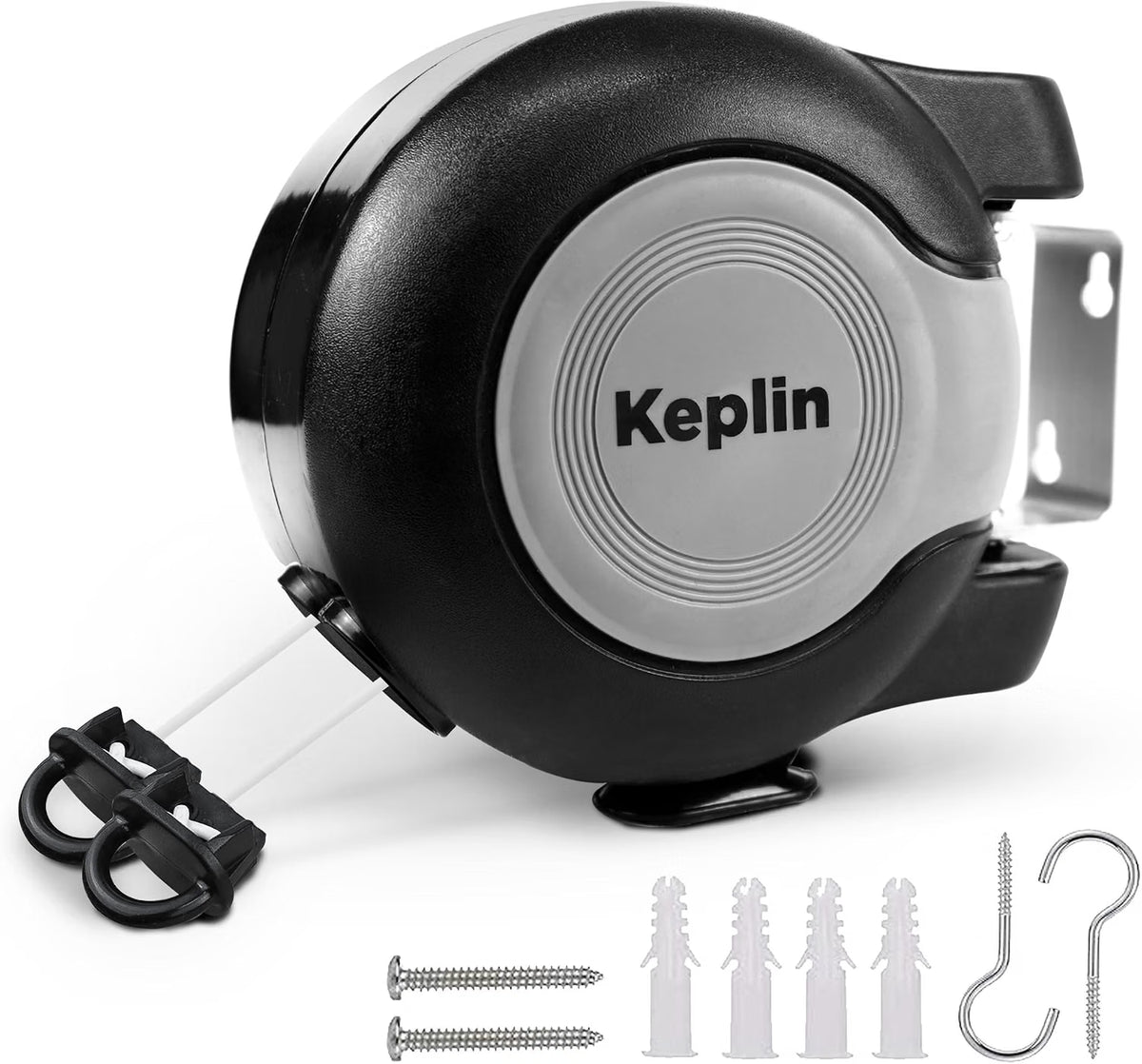 Keplin Retractable Washing Line – 30M Heavy-Duty Dual Clothesline, Automatic Retraction Wall-Mounted & Space-Saving Laundry Airer, Holds 15kg Easy Install, Indoor & Outdoor (30 Metres) Black without attachments