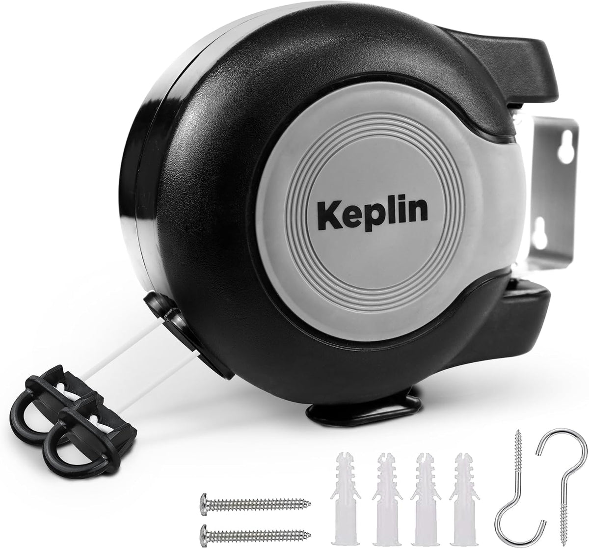 Keplin Retractable Washing Line – 30M Heavy-Duty Dual Clothesline, Automatic Retraction Wall-Mounted & Space-Saving Laundry Airer, Holds 15kg Easy Install, Indoor & Outdoor (30 Metres) Black