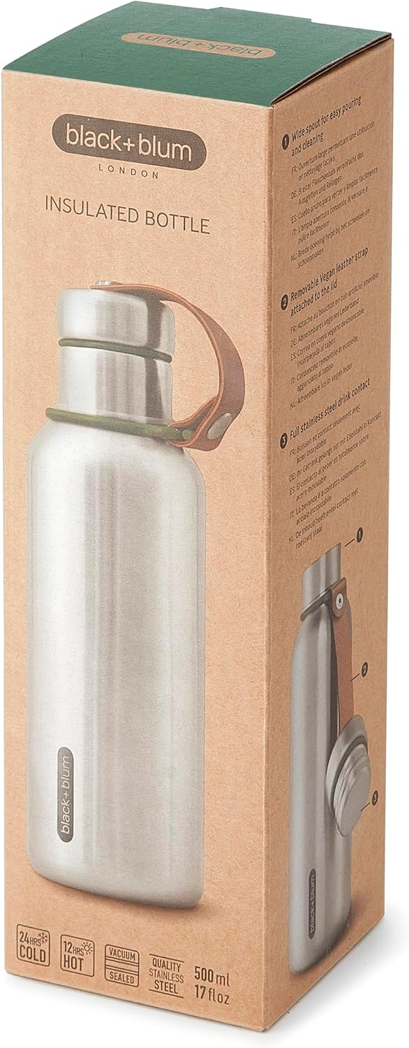 Black + Blum Insulated Wide Spout Water Bottle | Leak Proof | 500ml | Olive