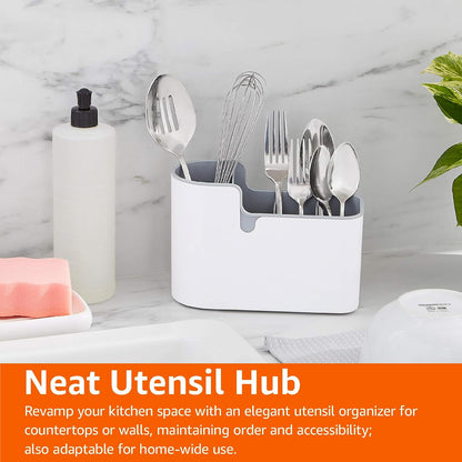 Amazon Basics Countertop & Wall Organization for Utensils, White/Grey