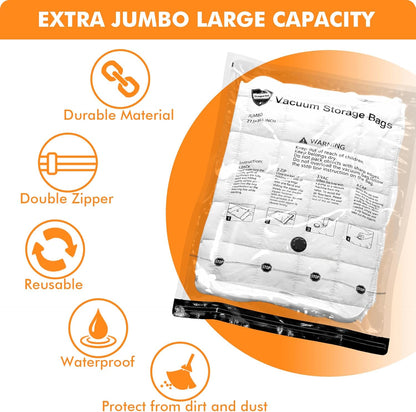 6 Large Vacuum Storage Bags,Space Saver Sealer Compression Bags for Blankets, Comforters, Pillows, Clothes Storage