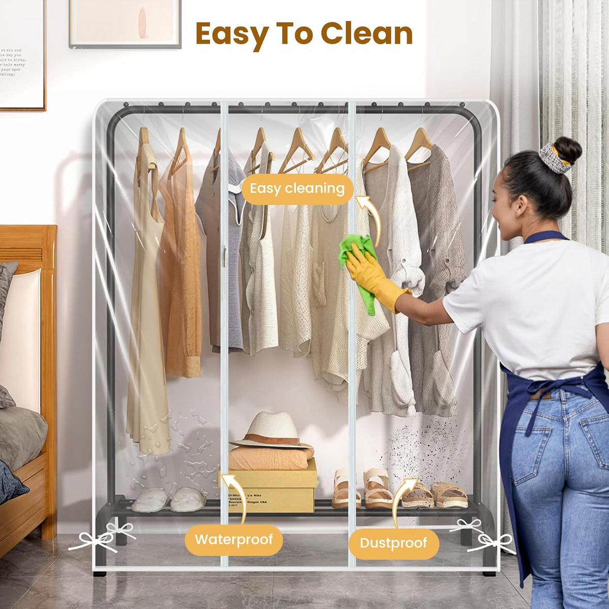 3.6ft Garment Clothes Dustproof Clothes Cover,Clothes Garment Rail Waterproof Clothes Protective Covers With Zipped Cover Clear Protective Zip Over Cover for Garment Hanging Coat Racks