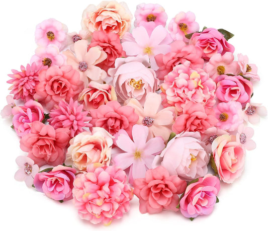 40PCS Artificial Flowers Heads Small Pink Artificial Flowers for Cake Decor