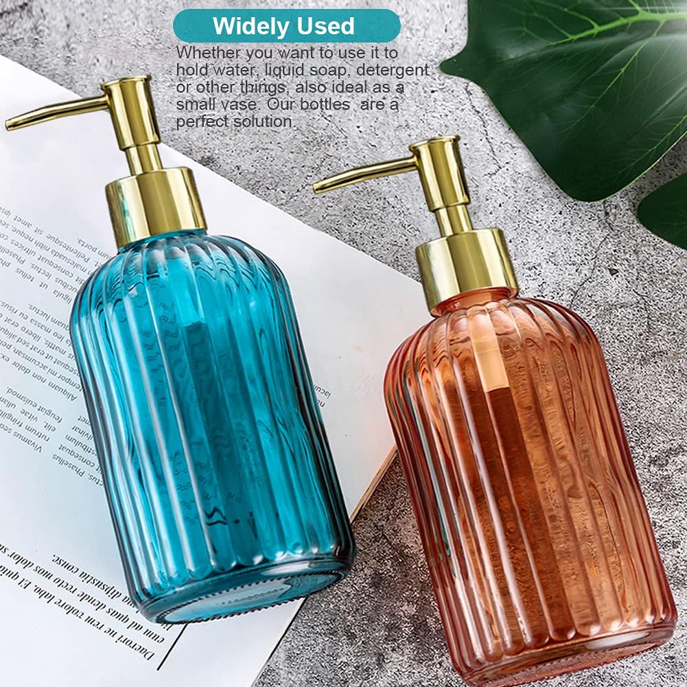 2 Pack Versatile Glass Soap Dispenser Bottle with Pump, 17 Oz Dripless Pump Bottle, Refillable Liquid Hand Jar Dispenser for Bathroom, Countertop, Kitchen, Laundry Room - Clear&Grey