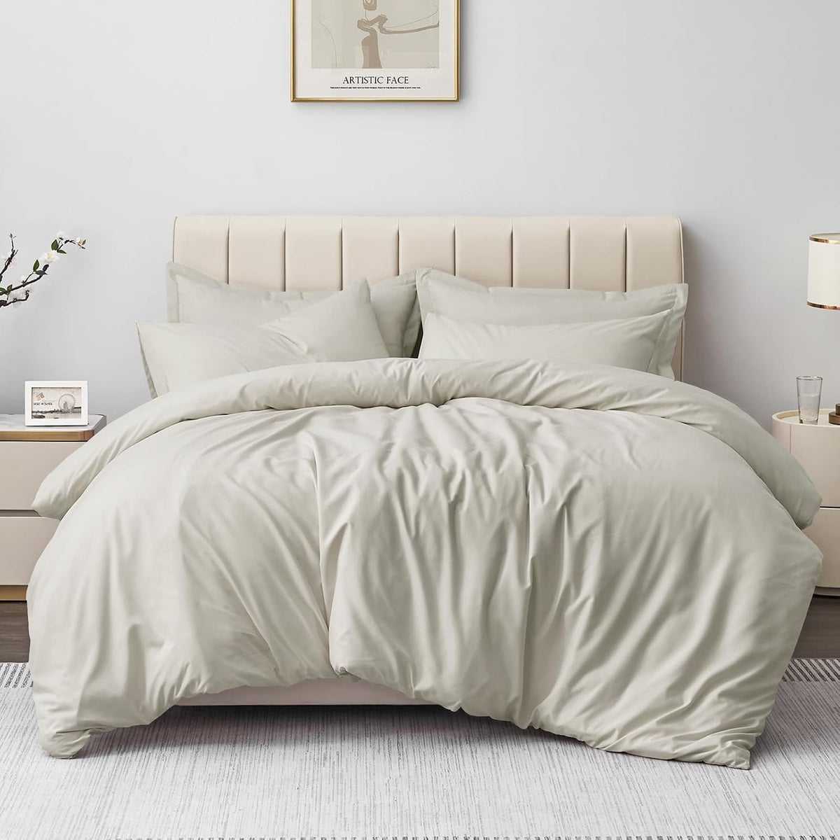 Aisbo Double Duvet Cover Set Beige, Brushed Microfiber Bedding Set