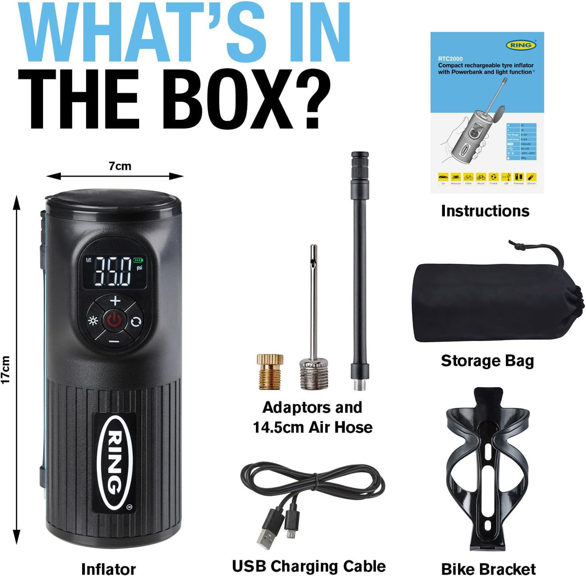 RING TYREINFLATE GO 2 Tyre Inflator Air Compressor, Cordless & Rechargeable