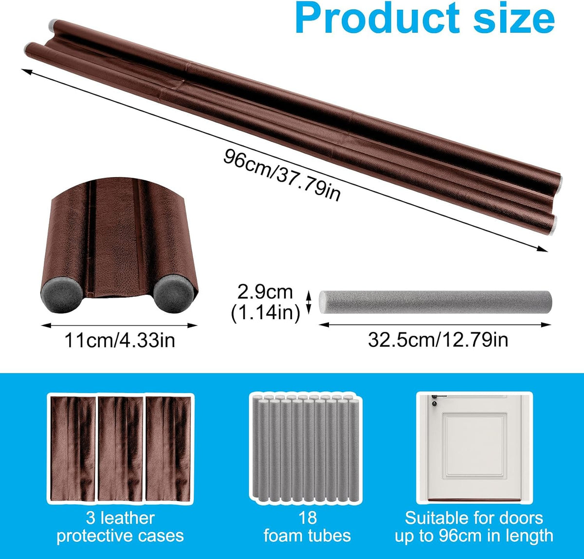 3 Pcs Draft Excluder for Doors Cushion, Under Door Draught Excluder Stnips, Soundproof & Windproof Double sided Under Door Draft Stopper forBottom of Doors(96 cm /37.8 inch, black)