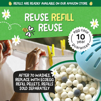 ecoegg - Laundry Egg, 70 Washes - Non-Bio Laundry Detergent for Sensitive Skin - Fresh Linen - Refillable