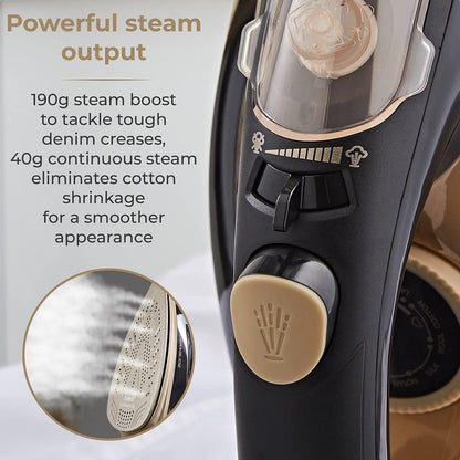 Tower Steam Iron 3100W, Extra-Long 3m Cord for Flexible Ironing, Fast Heat-Up, 190g Steam Boost for Fast Crease Removal, Ceramic Soleplate, 360ml Tank, Gold & Black (T22021GLD)