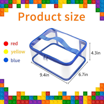 3 Pcs Toy Storage Bags-Clear PVC Organizing Bags with Double Zipper-Reusable Waterproof Toy Container with Handle-Travel Case Pouch for Building Blocks, Puzzle, Balls, Pretend Play Toys