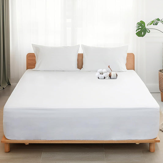 100%Egyptian Cotton Fitted Sheet,4 Corner Straps,White,Super King