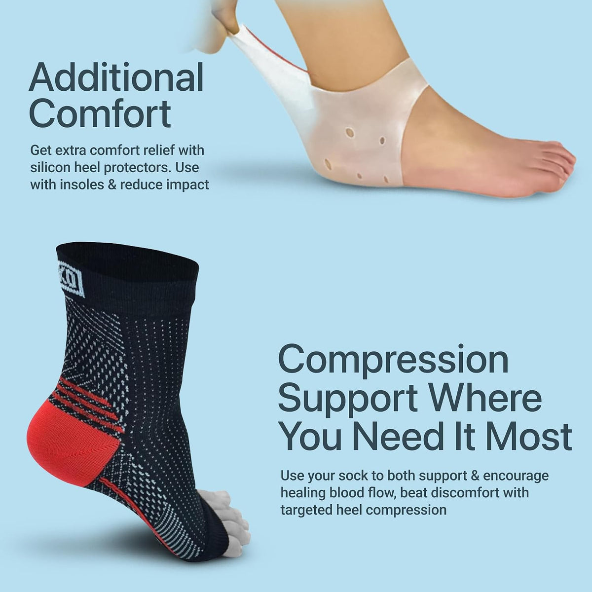 Atlecko Plantar Support & Relief Socks Kit - 11-Pieces, 2 PAIRS Plantar Fasciitis Socks - Comfortable Quality Compression (S/M)