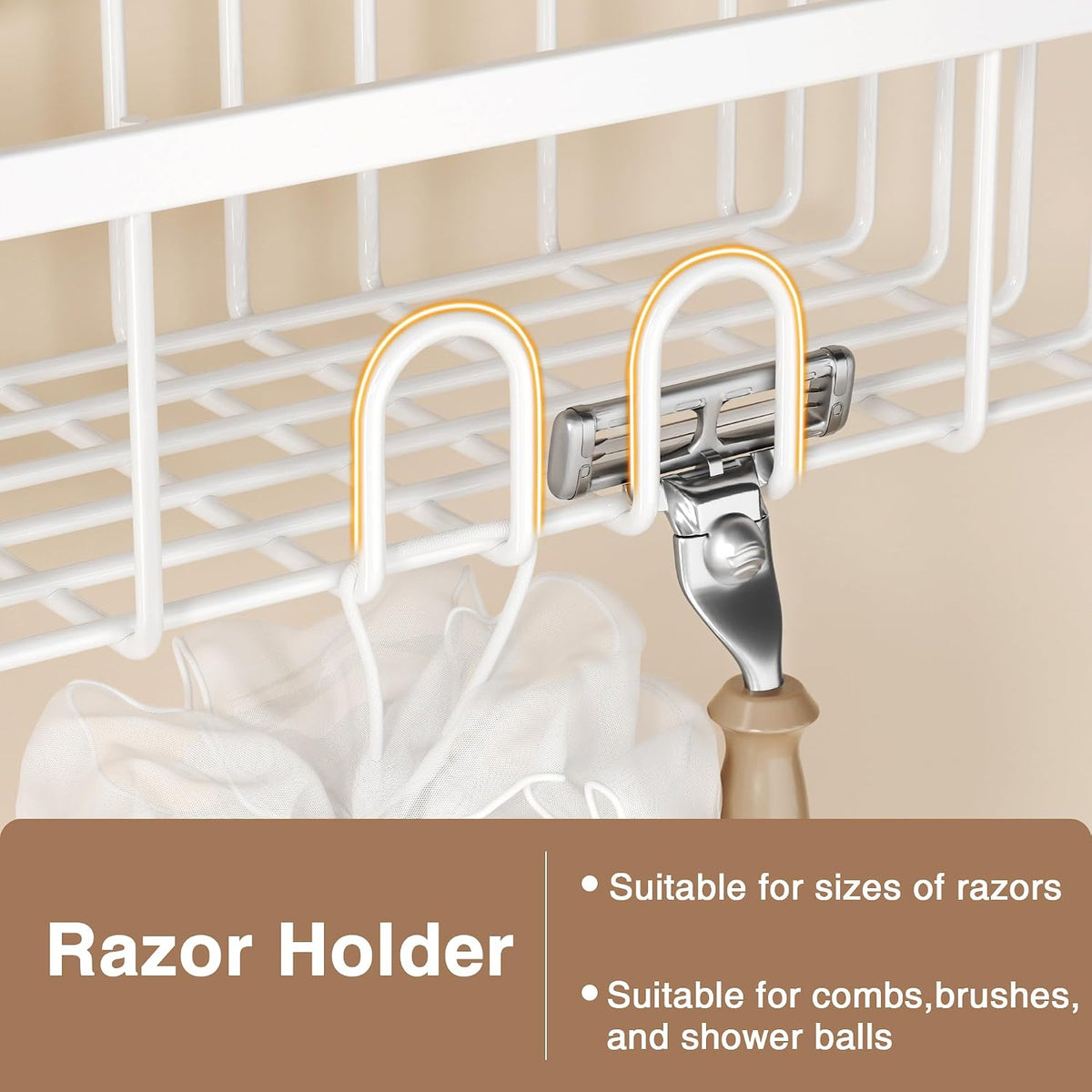 pickpiff Shower Caddy Hanging Bathroom Shelf No Drilling Stainless Steel | Hook Over No Drill,Rustproof,Hanging Shower Organiser Storage，Shampoo Holder，White