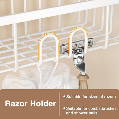 pickpiff Shower Caddy Hanging Bathroom Shelf No Drilling Stainless Steel | Hook Over No Drill,Rustproof,Hanging Shower Organiser Storage，Shampoo Holder，White