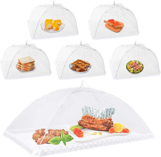 Homealexa 6 Pack Mesh Food Covers Pop Up, Reusable Food Net Covers (1 Extra-Large 24"×40" & 5×17"), Foldable Food Tent Fly Cover for Outdoor BBQ, Picnic, Garden Party, Cake, Fruit & Table Protection
