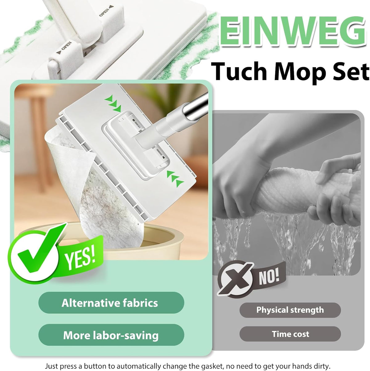 Lazy Mop for Cleaning Floors Mop With Pressure Clamping System Mini Mops no Need to Wash by Hand one-Touch Replacement 10 dry Sweeping Cloths, Suitable for Kitchens, Walls and Windows