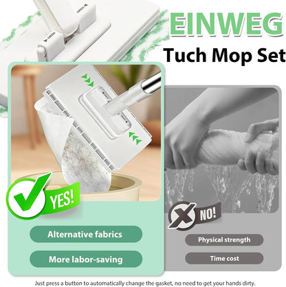 Lazy Mop for Cleaning Floors Mop With Pressure Clamping System Mini Mops no Need to Wash by Hand one-Touch Replacement 10 dry Sweeping Cloths, Suitable for Kitchens, Walls and Windows