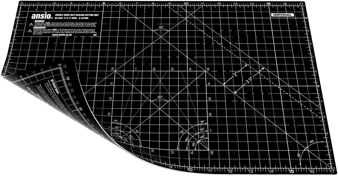 ANSIO Craft Cutting Mat Self Healing A3 Double Sided 5 Layers - Quilting, Sewing, Scrapbook, Fabric & Papercraft - Imperial/Metric 17 Inch x 11 Inch / 42cm x 27cm - Black/Black