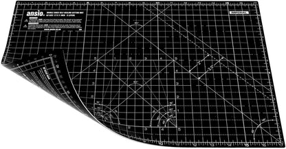 ANSIO Craft Cutting Mat Self Healing A3 Double Sided 5 Layers - Quilting, Sewing, Scrapbook, Fabric & Papercraft - Imperial/Metric 17 Inch x 11 Inch / 42cm x 27cm - Black/Black