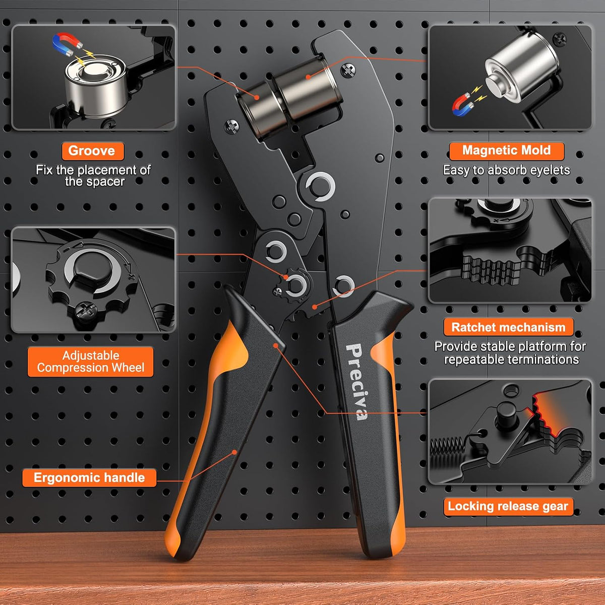 Eyelet Punch Kit,300 PCS of 10mm Grommets,Preciva Ratcheting Pliers Grommet Kit with Leather Hole Punch,Complete Eyelet & Grommet Kit for Tarpaulin Eyelets,Grommet Machine Hand Press Tool for PVC