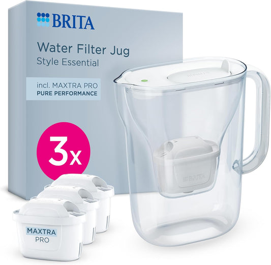 BRITA Water Filter Jug MAXTRA Style Essential, 3x Pure Performance filters
