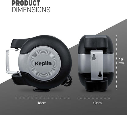 Keplin Retractable Washing Line – 30M Heavy-Duty Dual Clothesline, Automatic Retraction Wall-Mounted & Space-Saving Laundry Airer, Holds 15kg Easy Install, Indoor & Outdoor (30 Metres) Black without attachments