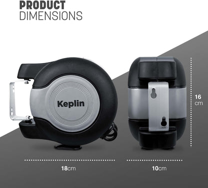 Keplin Retractable Washing Line – 30M Heavy-Duty Dual Clothesline, Automatic Retraction Wall-Mounted & Space-Saving Laundry Airer, Holds 15kg Easy Install, Indoor & Outdoor (30 Metres) Black