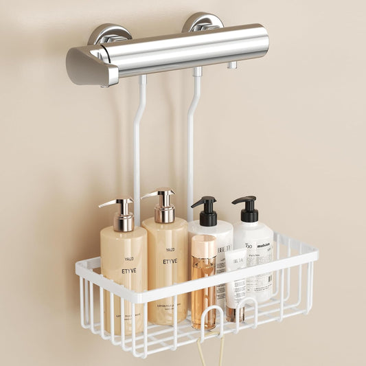 pickpiff Shower Caddy Hanging Bathroom Shelf No Drilling Stainless Steel | Hook Over No Drill,Rustproof,Hanging Shower Organiser Storage，Shampoo Holder，White