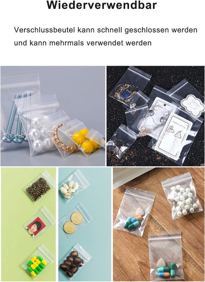 400pcs Grip Seal Bags, 4 Size Resealable Zip Lock Bag, Clear Plastic Bags, Reusable Polythene Pouches, Sealable Storage Baggies for small items