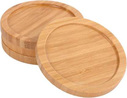 BambooMN Heavy Duty 100% Eco-Friendly Natural Bamboo Coasters - 3.75" - Round - 4 Piece Coaster Set