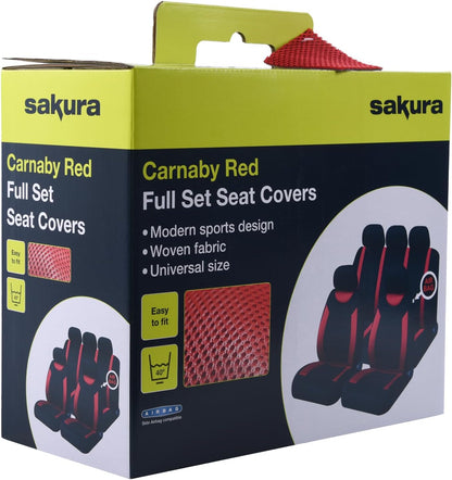 Sakura Car Seat and Headrest Covers Carnaby Red SS5293 - Full Set Universal Size Elasticated Hems Side Airbag Compatible Washable Easy Fit