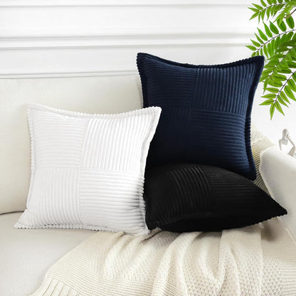 Artscope Corduroy Cushion Covers Pack of 2 Modern Patchwork Throw Pillow Covers Soft Pillowcase Broadside Decorative Textured Cushions for Home decor Sofa Bedroom Couch Navy Blue 50x50cm