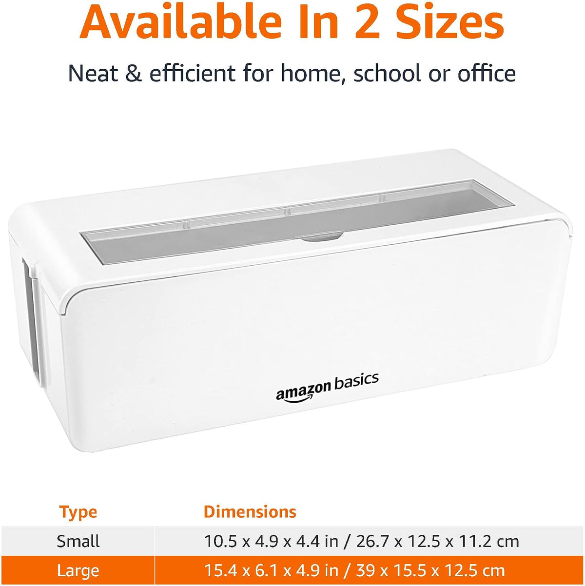 Amazon Basics Cable Tidy Box for hiding and organizing Cables, Large, White