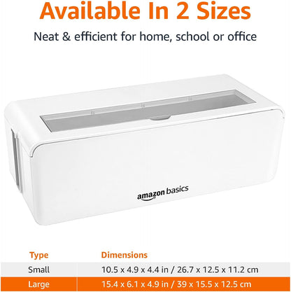 Amazon Basics Cable Tidy Box for hiding and organizing Cables, Large, White