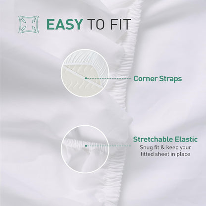 100%Egyptian Cotton Fitted Sheet,4 Corner Straps,White,Super King