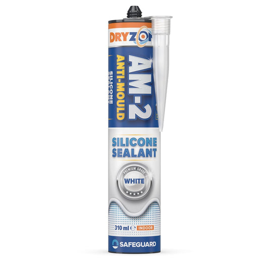 Dryzone Silicone Sealant White Anti-Mould - Waterproof Premium Sanitary-Grade, Low VOC Sealant for Bathroom and Kitchen